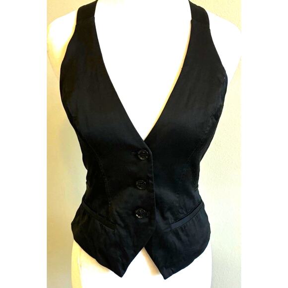 Y2k 90s Black BEBE Vest XS Academia Fitted Corset Whimsigoth Rock Office Siren - Picture 1 of 14